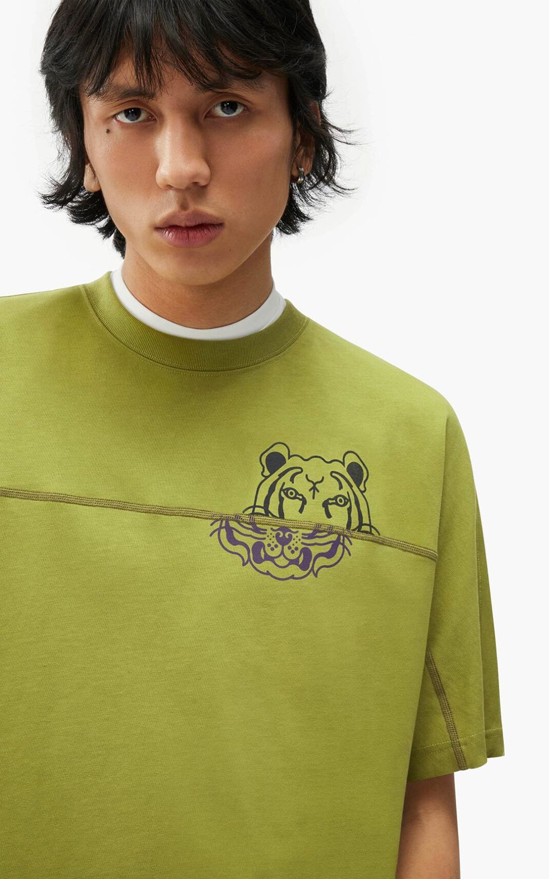 Camiseta Kenzo K Tiger oversized Masculino - Verde Oliva | 195HEJBVI